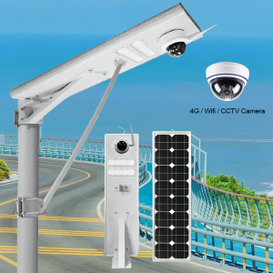 100W 200W 300W LED Solar Street Light with Optical Control Waterproof IP65 Integrated 4G CCTV Camera Road Security Outdoor Usage