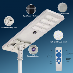 IP65 Waterproof 100W 150W 200W 250W Solar Street Light Integrated with Remote Control LED Light Source for Outdoor Road Use