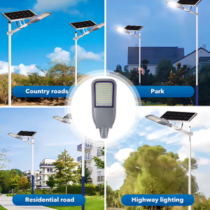 High Lumen 30W-150W LED Solar Street Light All In One Integrated SMD Chip White Warm White Aluminum Lamp Body for Garden 6000K