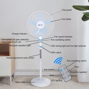 Solar fan LED light USB charging mute energy saving floor charging fan