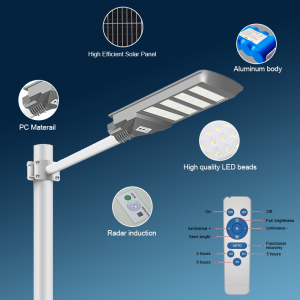 Outdoor IP67 Waterproof 200w-600w Led Solar Street Light with Remote Control All in One Integrated LED PC Plastic Material