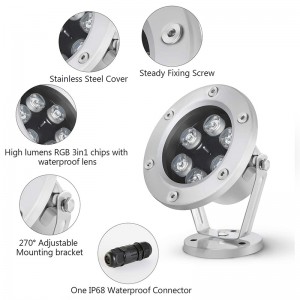 LED Underwater Light 18W RGB Waterproof Grade IP68 LED Color Changing Spot Light Landscape Lighting